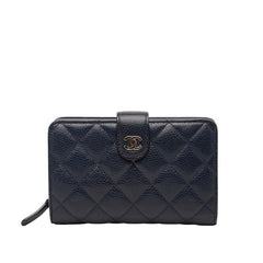 シャネル マトラッセ ココマーク 二つ折り財布 ネイビー キャビアスキン レディース CHANEL 【中古】