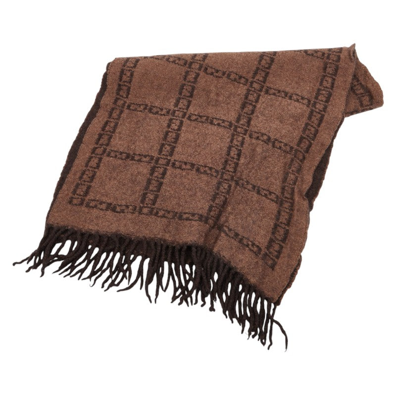 フェンディ ズッカ チェック マフラー ブラウン ウール レディース FENDI 【中古】