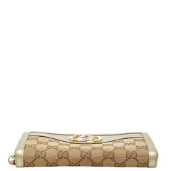 グッチ GGキャンバス インターロッキングG ラウンドファスナー 長財布 308012 ベージュ ゴールド キャンバス レザー レディース GUCCI 【中古】