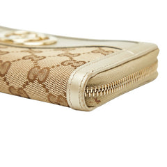グッチ GGキャンバス インターロッキングG ラウンドファスナー 長財布 308012 ベージュ ゴールド キャンバス レザー レディース GUCCI 【中古】
