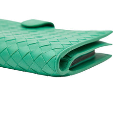 ボッテガヴェネタ イントレチャート ラウンドファスナー 長財布 グリーン レザー レディース BOTTEGAVENETA 【中古】