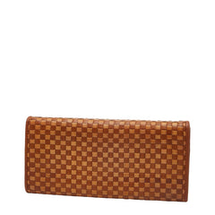 プラダ ロゴ 編み込み 三角ロゴプレート 長財布 ブラウン レザー レディース PRADA 【中古】