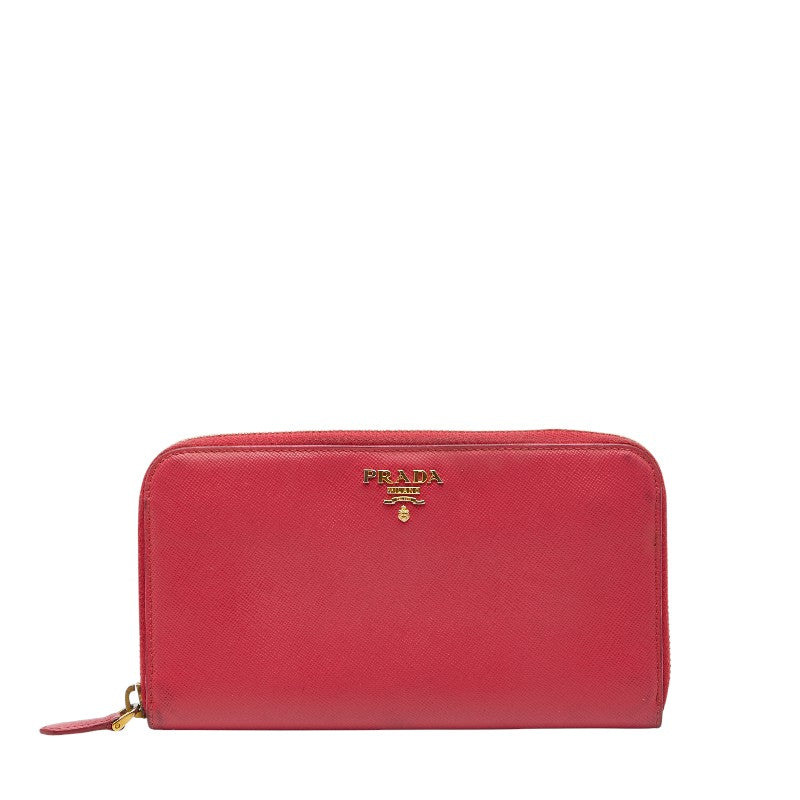 プラダ ロゴ ラウンドファスナー 長財布 1ML506 ピンク サフィアーノレザー レディース PRADA 【中古】