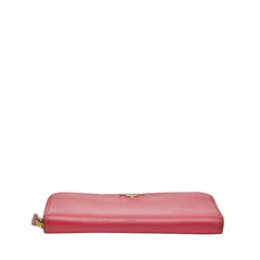プラダ ロゴ ラウンドファスナー 長財布 1ML506 ピンク サフィアーノレザー レディース PRADA 【中古】