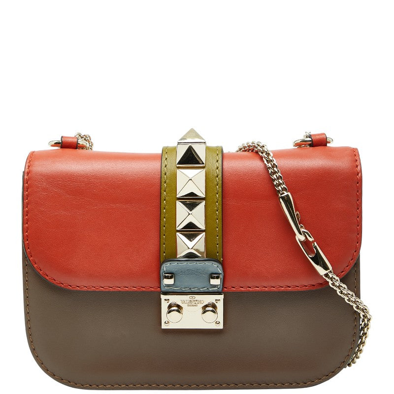 ヴァレンティノ ロックスタッズ チェーン ショルダーバッグ レッド マルチカラー レザー レディース VALENTINO 【中古】