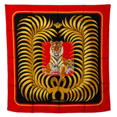 エルメス カレ90 Tigre Royal 王者の虎 スカーフ レッド マルチカラー シルク レディース HERMES 【中古】