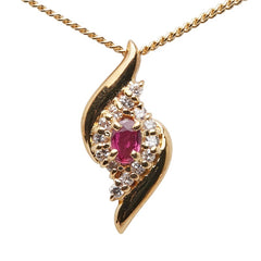 K18YG イエローゴールド ルビー0.13ct ダイヤ0.20ct ペンダントネックレス レディース 【中古】