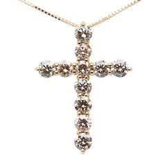K18PG ピンクゴールド ダイヤ2.00ct クロス 十字架 モチーフ ペンダントネックレス レディース 【中古】