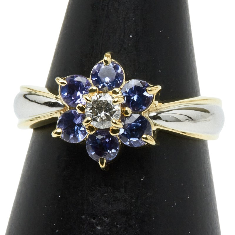 K18YG イエローゴールド Pt900 プラチナ タンザナイト0.75ct ダイヤ0.14ct リング 指輪 レディース 11.5号 【中古】
