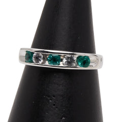 K14WG ホワイトゴールド エメラルド サファイア 一文字リング 指輪 レディース 11号 【中古】