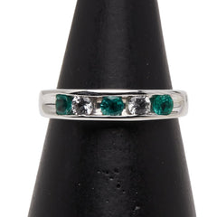 K14WG ホワイトゴールド エメラルド サファイア 一文字リング 指輪 レディース 11号 【中古】