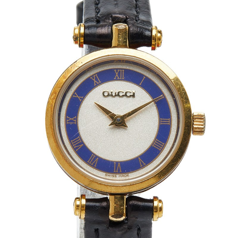 グッチ シェリーライン 腕時計 社外品ベルト クオーツ シルバー文字盤 メッキ レディース GUCCI 【中古】