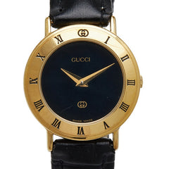グッチ ベルト（社外品） 腕時計 3000L クオーツ ブラック文字盤 ステンレススチール レザー レディース GUCCI 【中古】