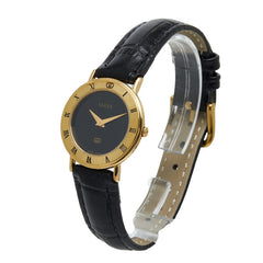 グッチ ベルト（社外品） 腕時計 3000L クオーツ ブラック文字盤 ステンレススチール レザー レディース GUCCI 【中古】