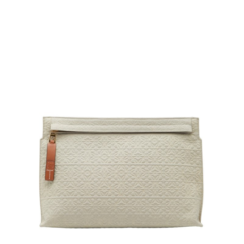 ロエベ リピートアナグラム Tポーチ クラッチバッグ ライトグリーン ブラウン キャンバス レザー レディース LOEWE 【中古】