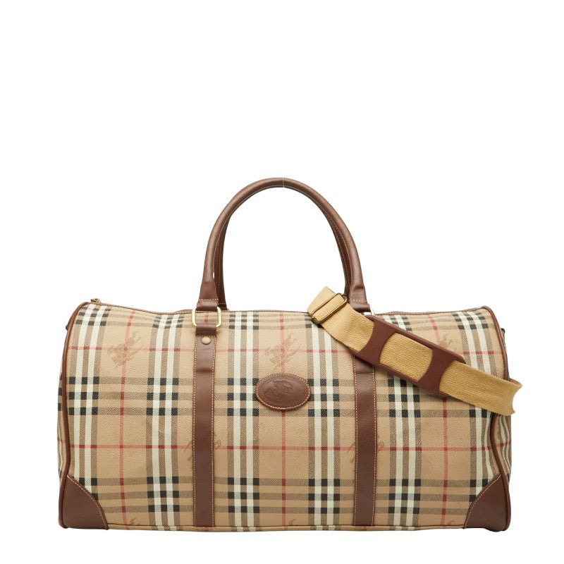 バーバリー ノバチェック シャドーホース ボストンバッグ ショルダーバッグ 2WAY ベージュ ブラウン PVC レザー レディース BURBERRY 【中古】