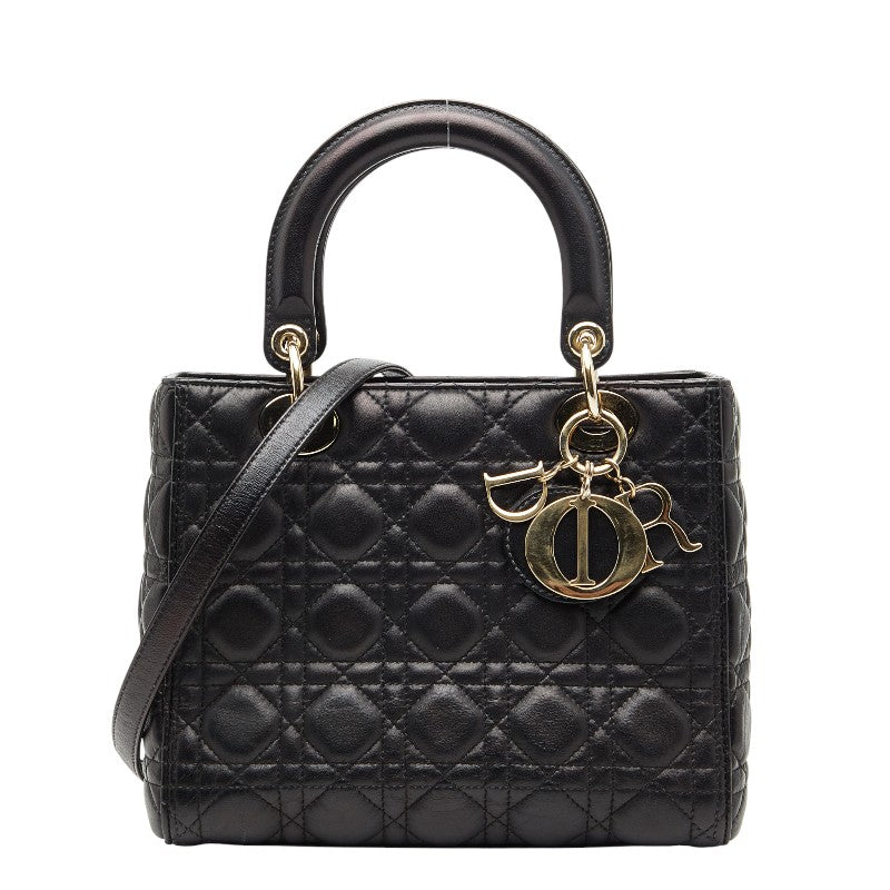 ディオール カナージュ レディディオ－ル ハンドバッグ ショルダーバッグ 2WAY ブラック レザー レディース Dior 【中古】