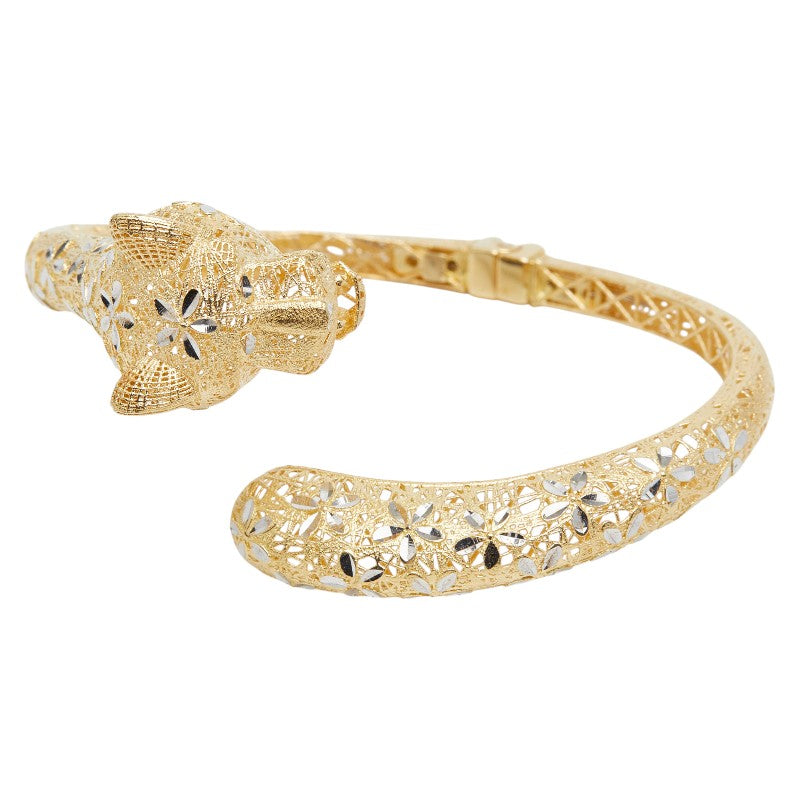 K18YG イエローゴールド パンサーモチーフ バングル ブレスレット レディース 【中古】