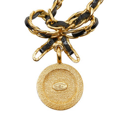 シャネル ヴィンテージ コイン リボン ネックレス ゴールド ブラック メッキ レザー ラインストーン レディース CHANEL 【中古】
