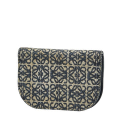 ロエベ リピートアナグラム ゴヤ コインケース ネイビー ベージュ キャンバス レザー レディース LOEWE 【中古】