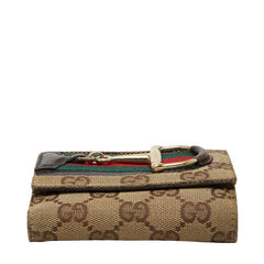 グッチ GGキャンバス ホースビット シェリーライン 二つ折り財布 138031 ブラウン キャンバス レザー レディース GUCCI 【中古】