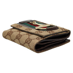 グッチ GGキャンバス ホースビット シェリーライン 二つ折り財布 138031 ブラウン キャンバス レザー レディース GUCCI 【中古】