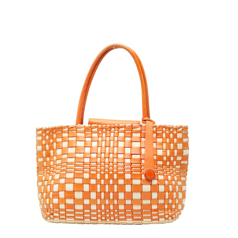 ボッテガヴェネタ イントレチャート ハンドバッグ オレンジ ホワイト レザー レディース BOTTEGAVENETA 【中古】