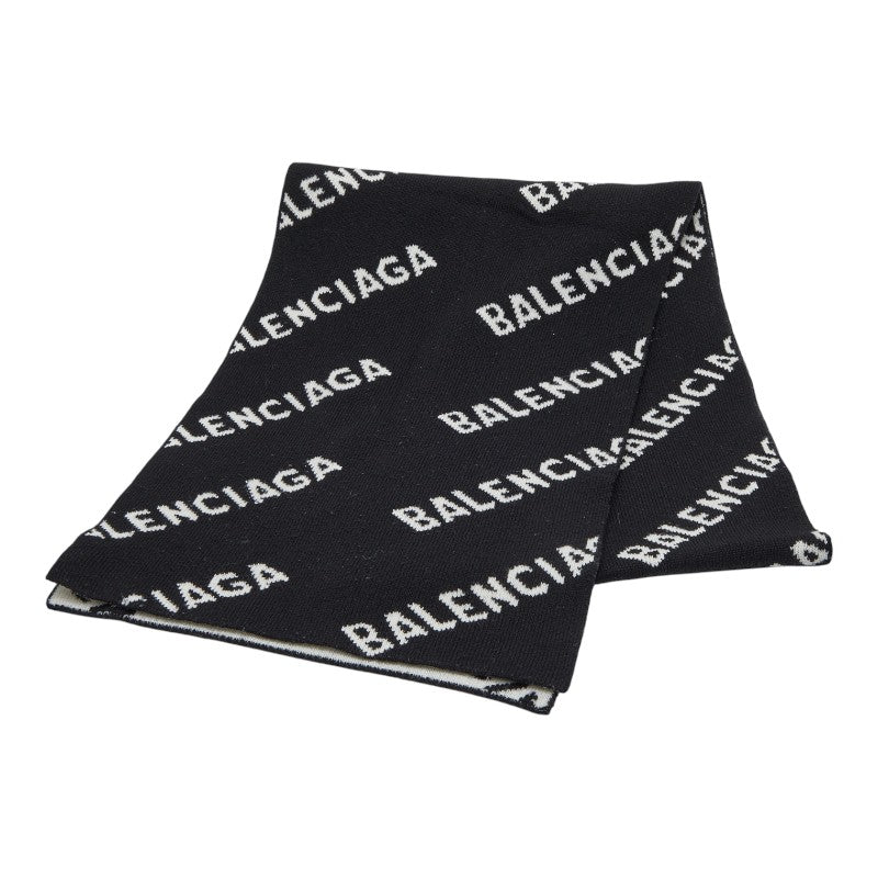 バレンシアガ ロゴ マフラー 633719 ブラック ホワイト ウール ポリエステル レディース BALENCIAGA 【中古】