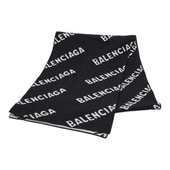 バレンシアガ ロゴ マフラー 633719 ブラック ホワイト ウール ポリエステル レディース BALENCIAGA 【中古】