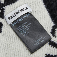 バレンシアガ ロゴ マフラー 633719 ブラック ホワイト ウール ポリエステル レディース BALENCIAGA 【中古】