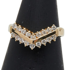 K18YG イエローゴールド ダイヤ0.33ct V字 リング 指輪 レディース 8.5号 【中古】