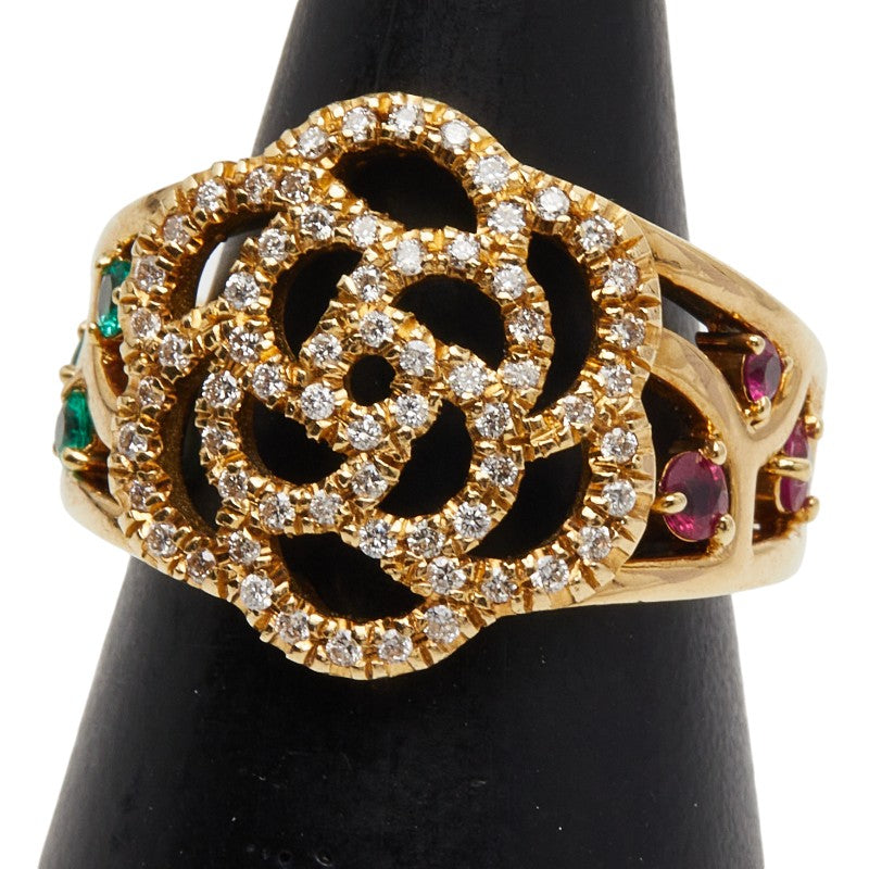 K18YG イエローゴールド ダイヤ0.33ct ルビー0.15ct エメラルド0.10ct リング 指輪 レディース 9.5号 【中古】