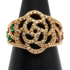 K18YG イエローゴールド ダイヤ0.33ct ルビー0.15ct エメラルド0.10ct リング 指輪 レディース 9.5号 【中古】