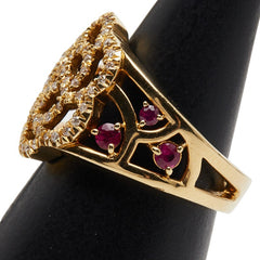 K18YG イエローゴールド ダイヤ0.33ct ルビー0.15ct エメラルド0.10ct リング 指輪 レディース 9.5号 【中古】