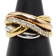 K18YG イエローゴールド K18PG ピンクゴールド Pt プラチナ ダイヤ0.30ct リング 指輪 レディース 9号 【中古】