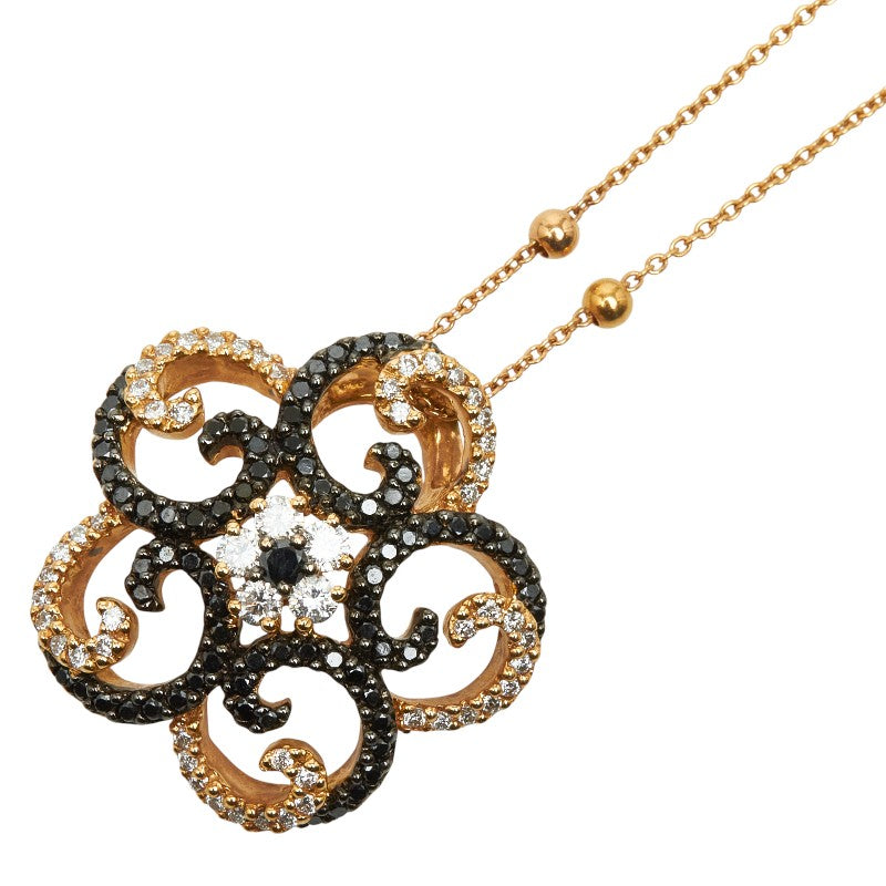 K18YG イエローゴールド ダイヤ0.46ct ブラックダイヤ0.46ct フラワー 花 モチーフ ペンダントネックレス レディース 【中古】