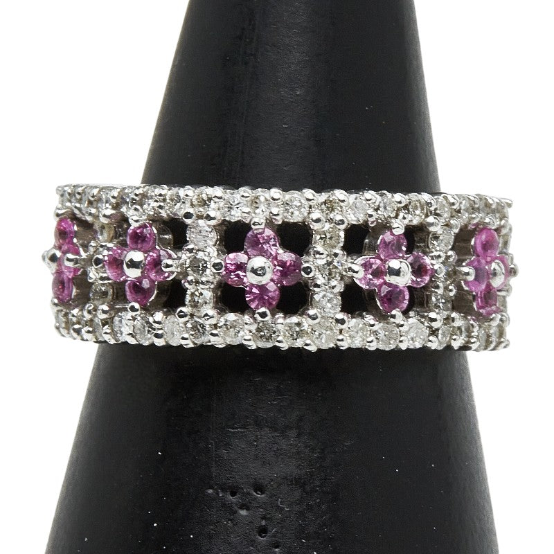K18WG ホワイトゴールド ダイヤ0.35ct ピンクサファイア0.60ct リング 指輪 レディース 9.5号 【中古】