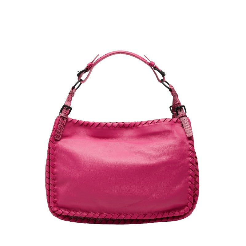 ボッテガヴェネタ イントレチャート ショルダーバッグ ピンク レザー パイソン レディース BOTTEGAVENETA 【中古】