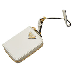 プラダ 三角ロゴプレート バッグチャーム コインケース 小物入れ 1TL085 ホワイト サフィアーノレザー レディース PRADA 【中古】