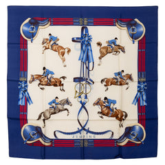 エルメス カレ90 JUMPING スカーフ ブルー マルチカラー シルク レディース HERMES 【中古】
