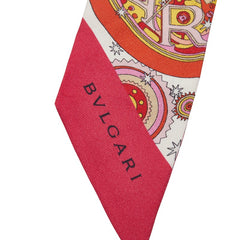 ブルガリ ツイリー セルペンティ リボン ロゴ スカーフ ピンク マルチカラー シルク レディース BVLGARI 【中古】