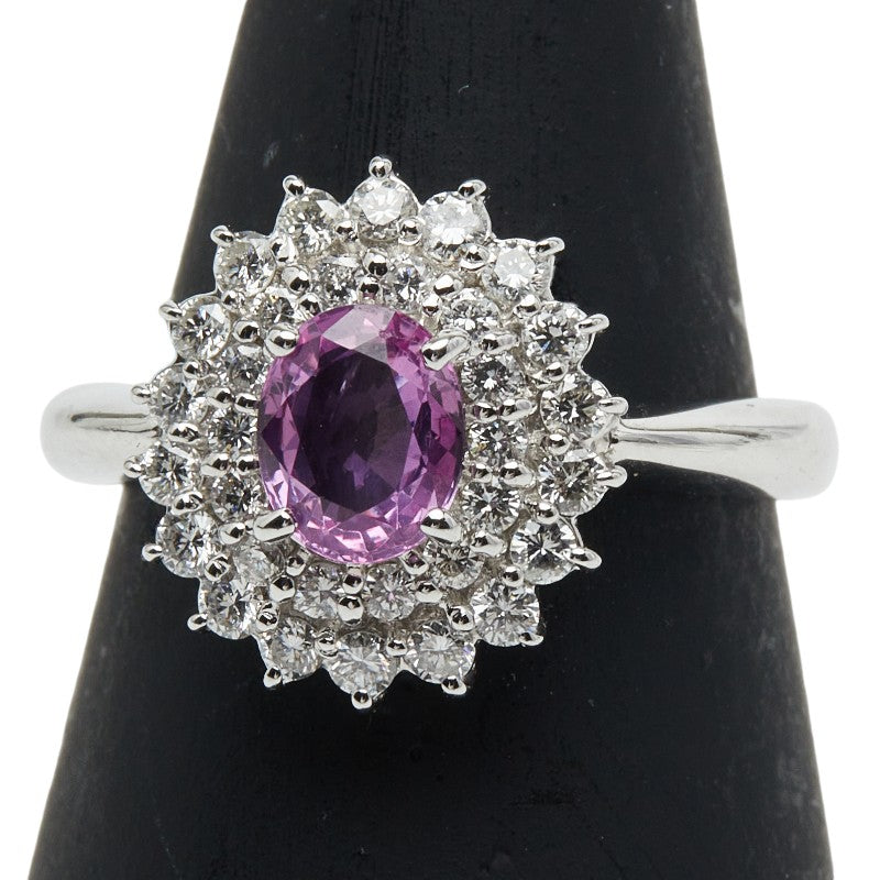 Pt850 プラチナ ピンクサファイア0.97ct ダイヤ0.50ct リング 指輪 レディース 14号 【中古】