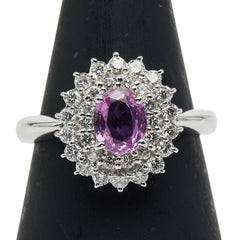 Pt850 プラチナ ピンクサファイア0.97ct ダイヤ0.50ct リング 指輪 レディース 14号 【中古】