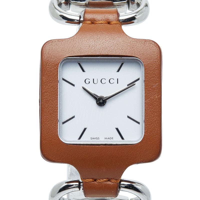 グッチ 腕時計 130.5 クオーツ ホワイト文字盤 ステンレススチール レザー レディース GUCCI 【中古】