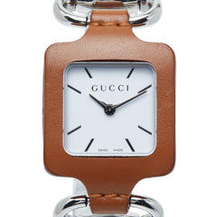 グッチ 腕時計 130.5 クオーツ ホワイト文字盤 ステンレススチール レザー レディース GUCCI 【中古】