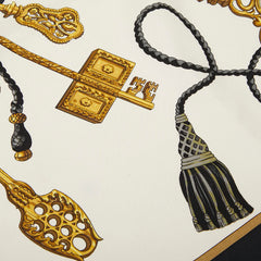 エルメス カレ90 LES CLES 鍵 スカーフ ブラック ゴールド シルク レディース HERMES 【中古】