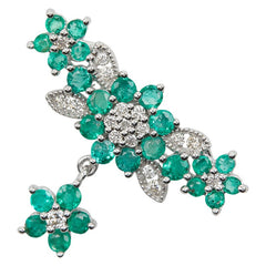 K18WG ホワイトゴールド ダイヤ0.13ct エメラルド0.62ct フラワー 花 モチーフ ペンダントトップ レディース 【中古】