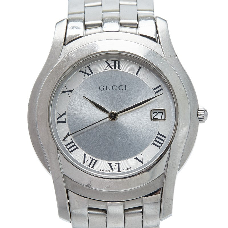 グッチ Gクラスデイト 腕時計 5500M クオーツ シルバー文字盤 ステンレススチール メンズ GUCCI 【中古】