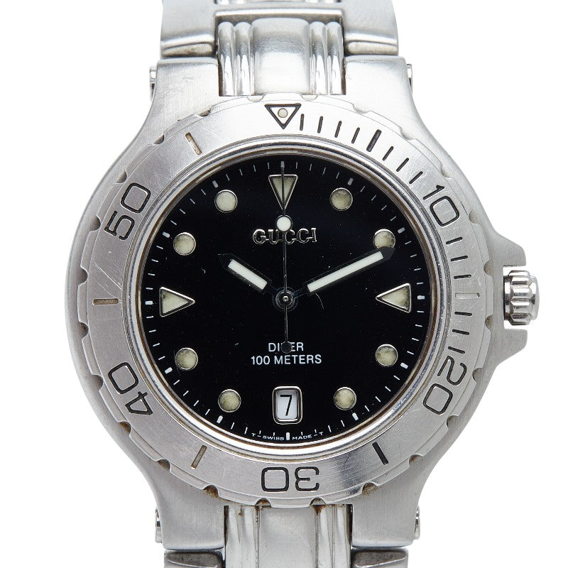グッチ 腕時計 ダイバー型 9750M クオーツ ブラック文字盤 ステンレススチール メンズ GUCCI 【中古】