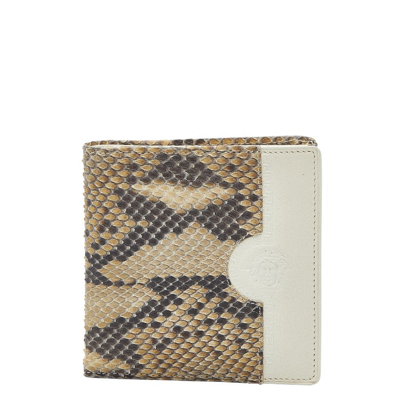 ヴェルサーチェ メデューサ 二つ折り財布 ベージュ ホワイト パイソン レザー レディース VERSACE 【中古】